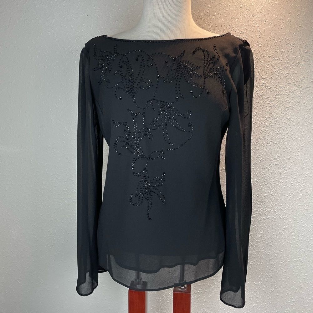 EUC Sandra Darren Womens Two Piece Black and Beaded Elegant Evening Attire